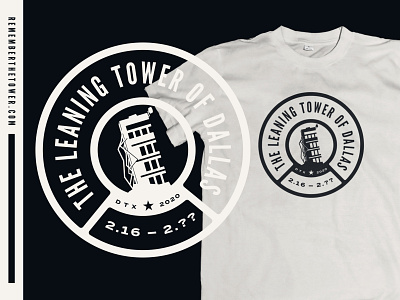 The Leaning Tower of Dallas Commemorative T-shirt Design badge branding dallas design dtx flat icon icon design illustration illustrator logo silhouette simple texas tower tshirt tshirtdesign typography vector web