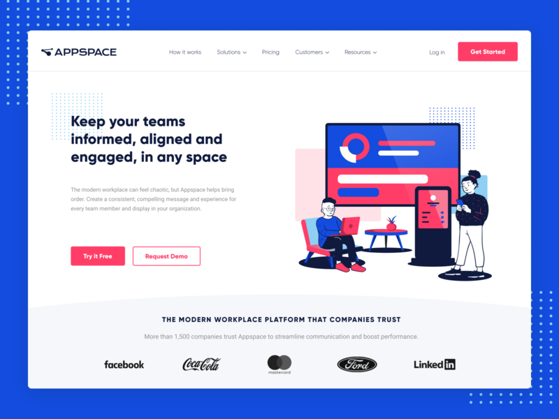 Appspace Hero Design Concept blue branding bright colors daily ui design hero design illustration illustrator logo modern tech technology ui ui design vector webdesign website