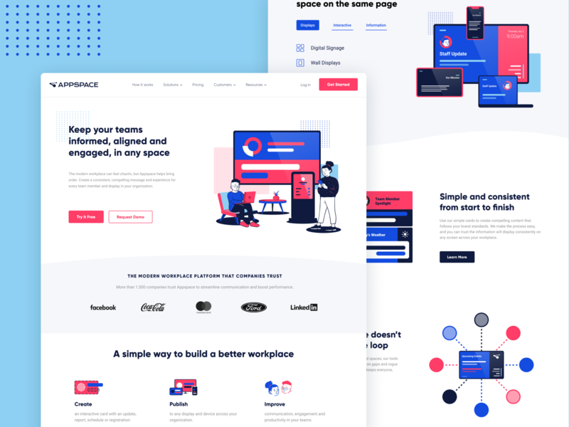 Appspace Hero Design Concept blue branding bright design fun illustration illustrator modern pink red ui ui design vector web web design