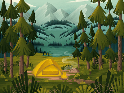 Camping in the Woods campfire camping digitalart digitalartist forest illustration mountains nature procreate procreateapp tent trees wilderness woods