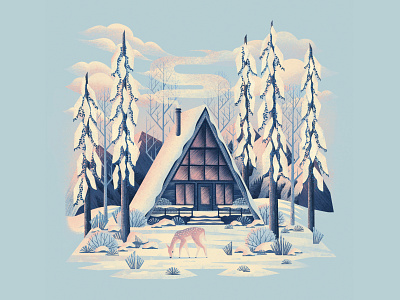 Cotton Candy Chills cabin cottage deer digitalart digitalartist forest illustration lanscape nature procreate procreateapp snow trees winter