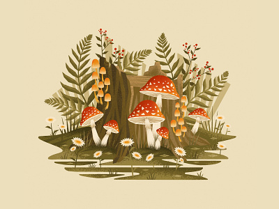 Mushroom Exploration digitalart digitalartist flowers forest illustration mushroom nature procreate texture trees