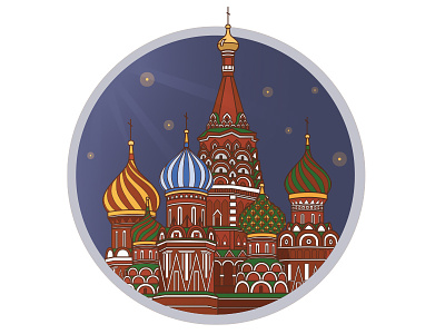 Moscow Night city illustration moscow the saint basils cathedral