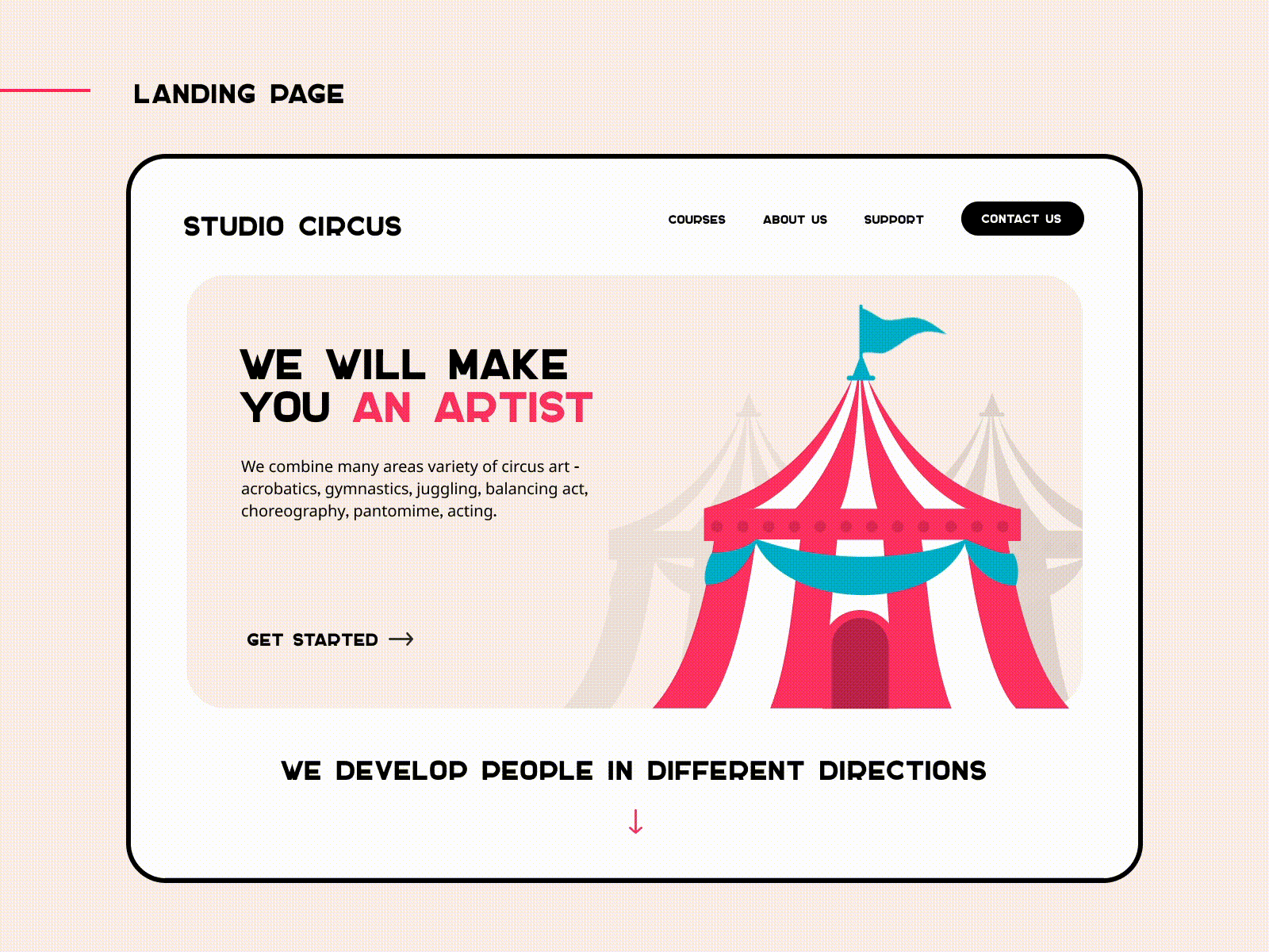 Studio Circus 🎪Landing Page animation branding circus design desktop illustration landing page motion studio ui ux web website welcome page