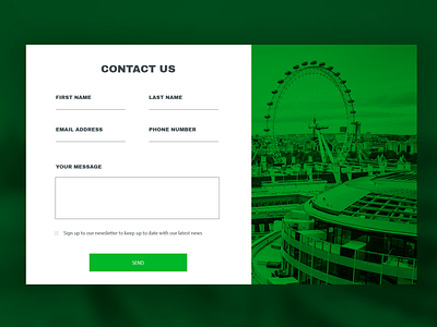 Contact Us case contact contact form contact us desktop desktop app form forms green interface london london eye message name sign slide slider ui ux