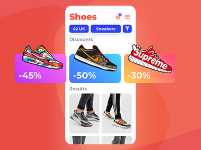 Shoe sale mobile application application cards discounts figma ios mobile shoes trainers