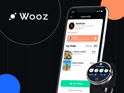 Wooz – catering customer service system design figma ios mobile smartwatch ui ux