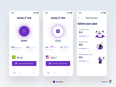 Mobile App - Veloz VPN app brazil design gaming gradient illustration internet minimal purple ui ux vpn app