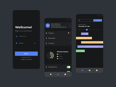 Task Manager Concept app app design clean dark theme gantt chart management app minimalist mobile productivity task task app task manager ui