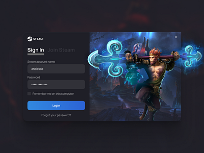 Steam Sign In Concept app app design concept daily daily 100 dailyui design dota dota2 figma game steam ui