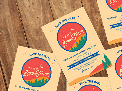 Save the Date Postcard branding camp forest invitation invite logo patch postcard sunset wedding