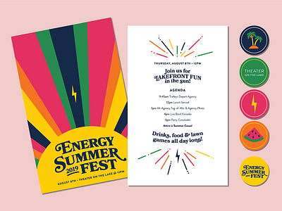 Energy Summer Fest Invitations branding design energy invitation invite lightning bolt print rainbow stickers summer sunrays