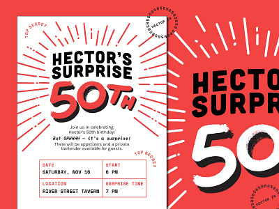 Hector's Surprise 50th Invite birthday design illustration invitation invite party surprise typography
