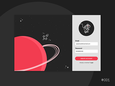 Daily UI Shot #001 dailyui dailyui 001 moon planet rocketship signup form sketch spaceman