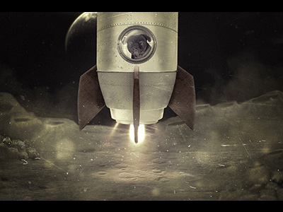 Landing on the Moon aliens moon myboy photomanipulation photoshop pug rocket space