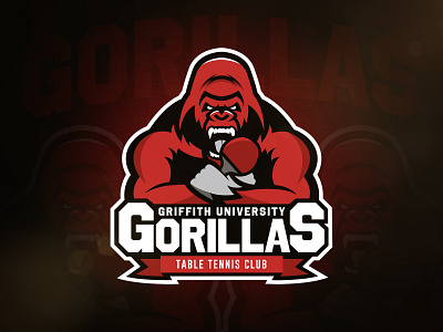 Gorillas Table Tennis Logo branding design gorilla gorillas identity illustration logo mascot ping pong sport sports table tennis vector