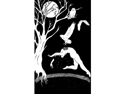 Death black and white death digital illustration galaxy illustration macabre moon owl skeleton tarot tattoo tree