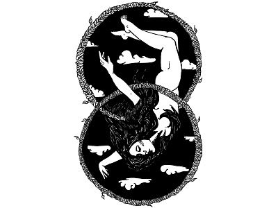 The Hanged Man black and white blackwork circles clouds digital illustration illustration infinity line art nude tarot tattoo