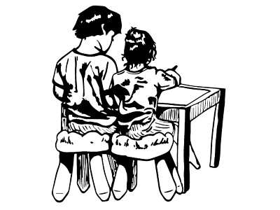 Siblings black and white children digital illustration graphic art illustration vintage
