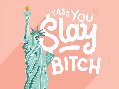 Lady Lib design feminism hand lettering illustration lady liberty mono line statue of liberty typography vector yas queen