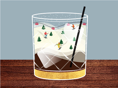 Cocktail Landscape alcohol bar cocktail illustration pine trees ski lift skiing slopes vector white russian
