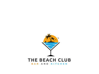 The Beach Club Bar And Kitchen bar beach club coconuttree conceptual design drink esolzlogodesign glass icon illustration kitchen logo party sea sun sunrise sunset vector water