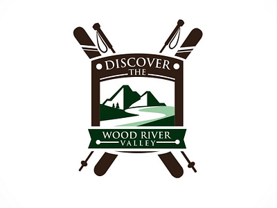 Discover Wood River Valley design discover emblem esolzlogodesign icon illustration landscape logo mountains river shoels ski skiing valley vector vintage wood