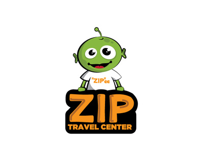 Zip 2d alien center character cute design esolzlogodesign funny icon illustration logo martian mascot tourism traveller vector zip