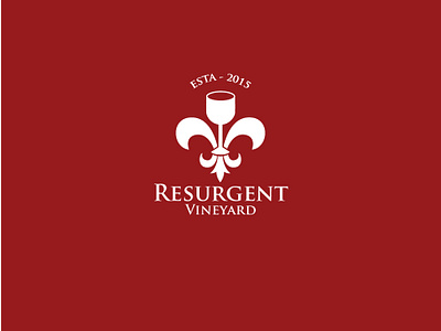 Resurgent Vineyard alcohol branding design esolzlogodesign fleur de lis glass grapes icon logo minimalistic redwine resurgent vector vineyard wine