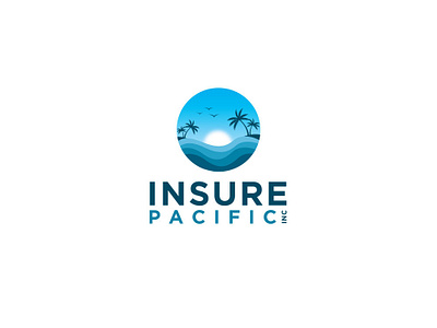 Insure Pacific Inc beach blue coconuttree design emblem esolzlogodesign illustration insurance insure logo ocean pacific sea sun vector waves