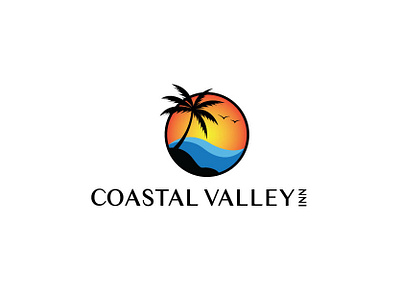 Coastal Valley Inn coastal coconuttree design emblem esolzlogodesign icon illustration inn landscape logo ocean sea sunrise sunset valley vector wave