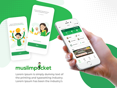 apps muslimpocket apps design flat design green home ilustrator landingpage minimalist muslim simple uidesign uiux