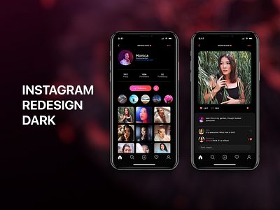 Instagram Redesign Dark. concept dailyui design graphicdesign instagram instagram post ios mobile modern ui uidesign uiux