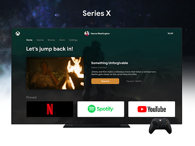Xbox Series X - Homescreen Concept concept dailyui dashboad design entertainment flat flat design graphicdesign modern tv app ui uidesign uiux xbox