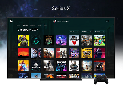 Xbox Series X - Game Tiles branding concept dailyui design entertainment flat game games graphicdesign library mobile modern tv ui uidesign uiux xbox