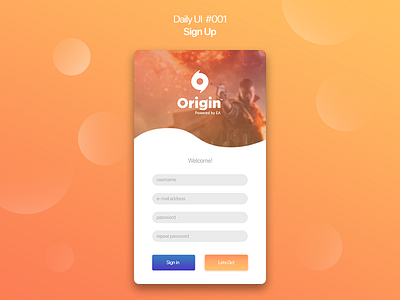 Daily UI 001 Sign Up dailyui origin sign up