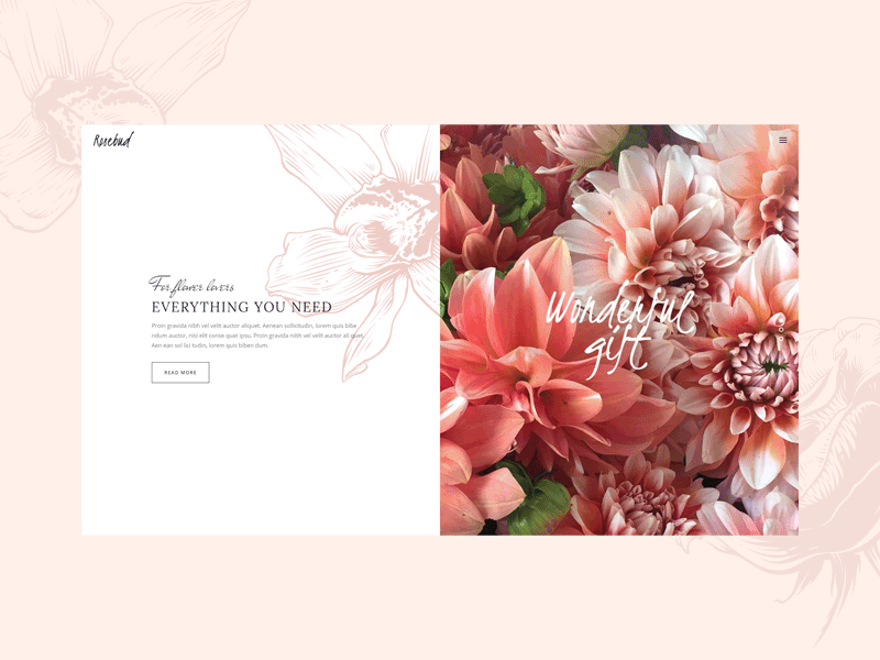 Rosebud clean colors creative design digital flower shop flowers home homepage pink simple slider ui ux web web design wordpress