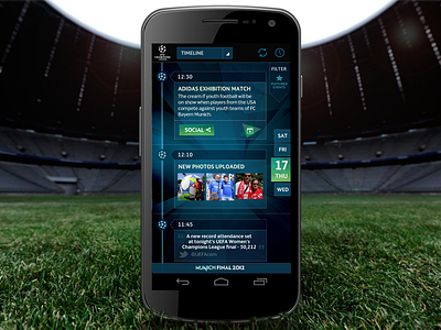 Uefa Champions League Android App 2012 android app champions design final football homescreen league mobile munich soccer social timeline ui