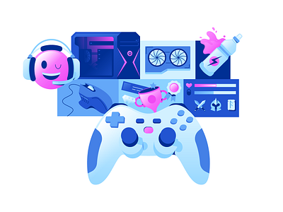 Gaming emoji gamepad gaming graphic headphones icons8 illustration neon pc tile vector