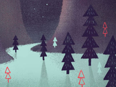 WIP Holiday card landscape northern lights trees winter