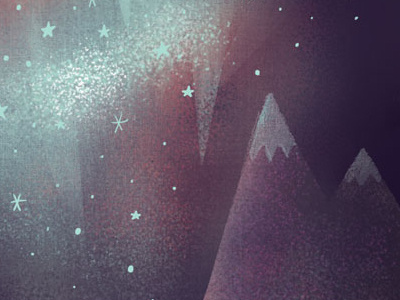 WIP Holiday Card illustration landscape mountains northern lights stars winter