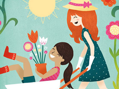 Happy Spring! bonding cute floral flowers friends gardening girls illustration spring