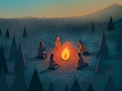 Campfire bonfire campfire camping dusk friends illustration twilight