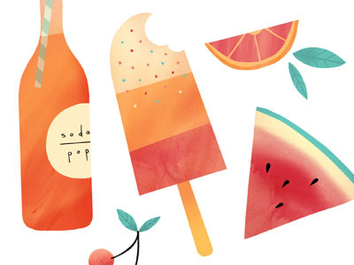 Summatime cherries food icons illustration popsicle retro texture watermelon