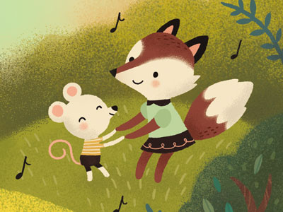 Aaaand back to making cute stuff childrens cute dancing fox illustration mouse music rustic storybook woodland