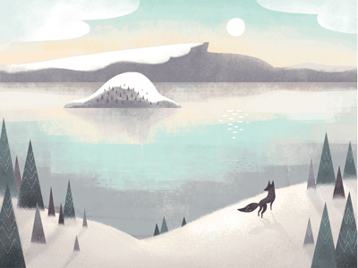 Crater Lake crater lake fox illustration landscape meetusintheparks meetusinthewoods national parks winter