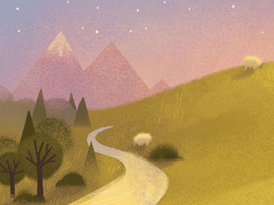 River childrens book illustration kid lit mountains nature night sky publishing sheep