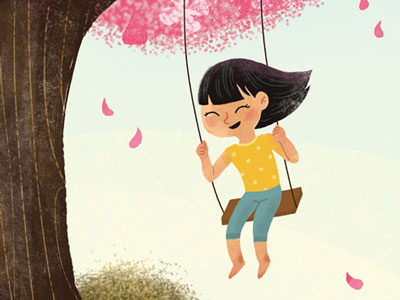 Swing cherry blossoms child childrens books girl illustration swing