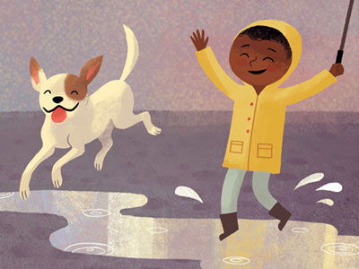 Splashing in puddles child childrens book cute dog illustration puddles rain