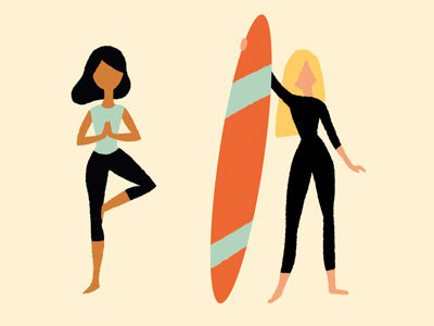 Sports icons illustration people surfing women yoga